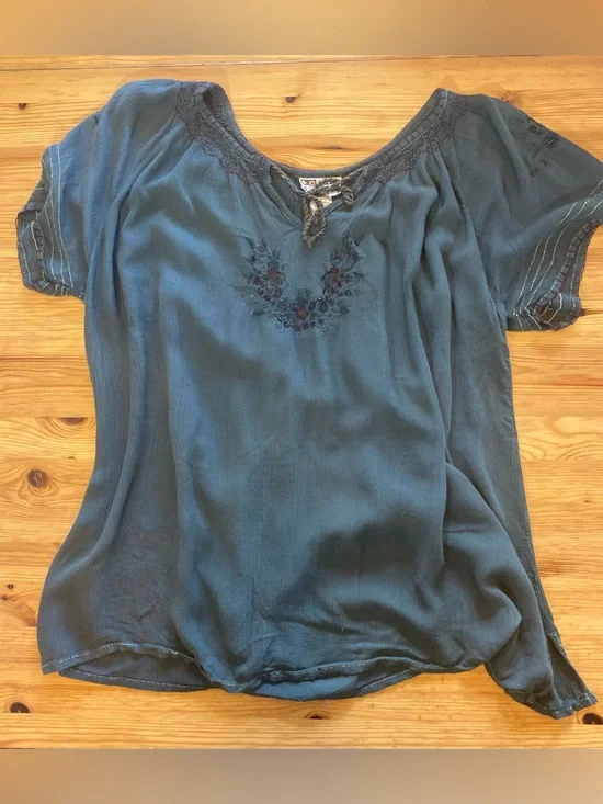 Soho Village Wear Vintage Embroidered Boho Peasant Blouse Forest Green Size S - Picture 3 of 11